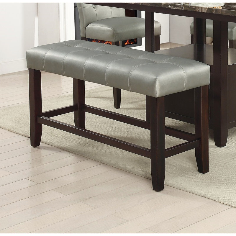 Banc à hauteur de comptoir pour salle à manger, siège rembourré en similicuir argenté, base en bois, espace attrayant moderne, tactile