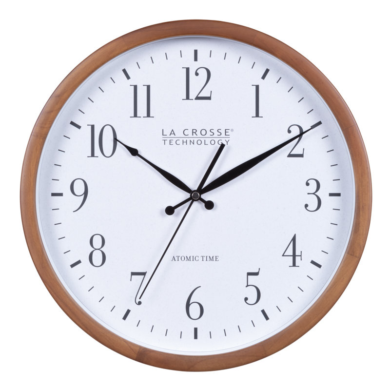 12.8" Walnut Atomic Analog Wall Clock with Glass Lens