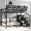 Grand lit mezzanine en métal avec escalier, tablettes de rangement et garde-robe, grand lit mezzanine pour enfants, adolescents et adultes, noir