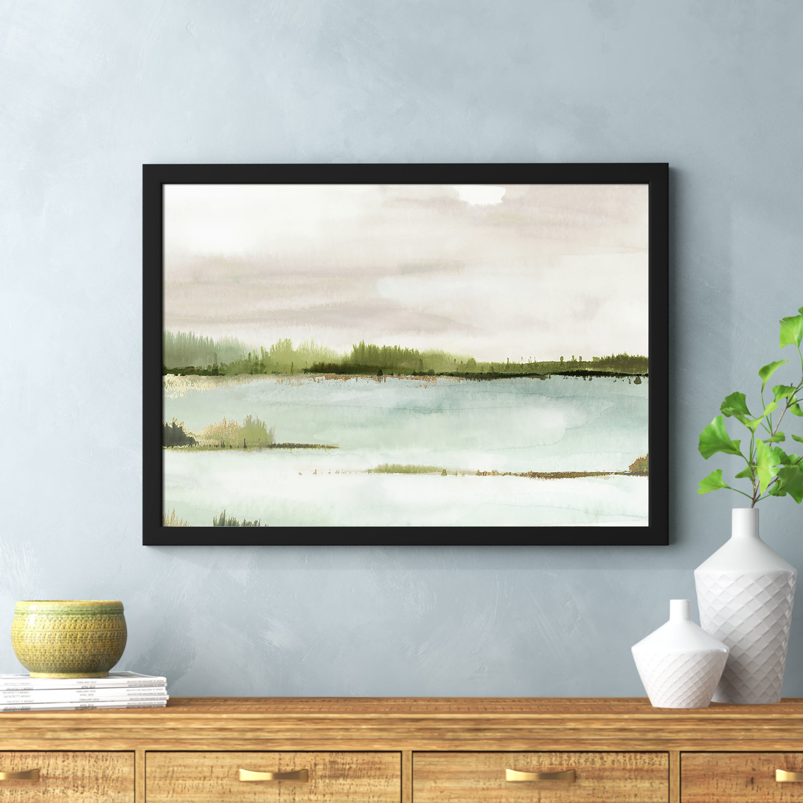 Adamsville "Silent Lake" Painting, Black Framed, 26.5" H x 36.5" W x 1.12" D