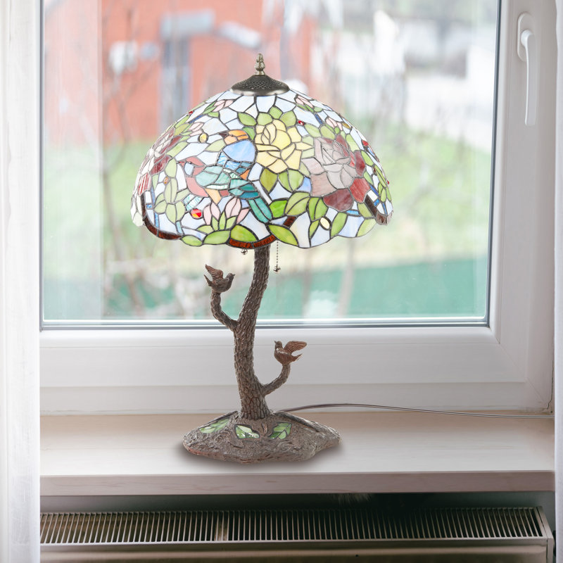 Lampe de table en verre coloré en forme de dôme multicolore de 25 po de haut avec une base fantaisie