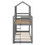 Charmant lit superposé simple au-dessus de simple en bois avec toit-95936778