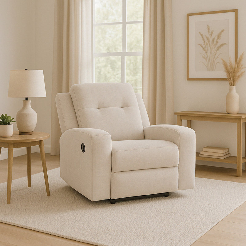 Genna Manual Recliner Chair, Polyester, Soft Cushion, Light Beige