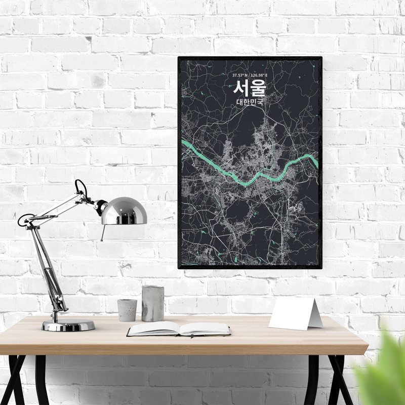 Séoul (coréen) - impression sur toile tendue, Vert/gris