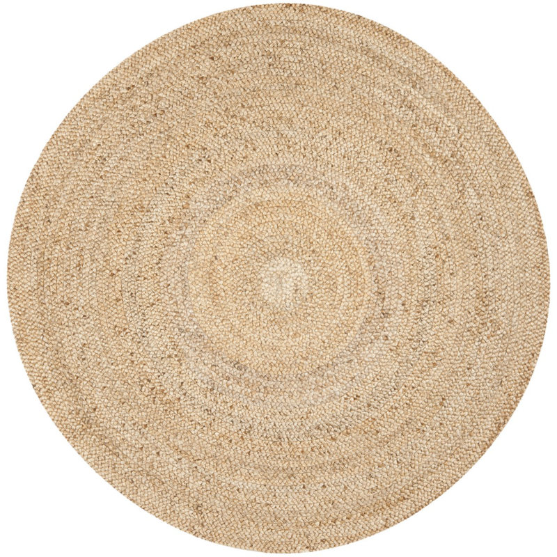 Tapis de couleur unie en jute tissé à la main en fibre naturelle Borrero, Rond 9 pi
