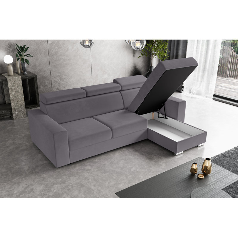 Philbert Corner Sofa Bed, Right Hand Facing, Grey Polyester
