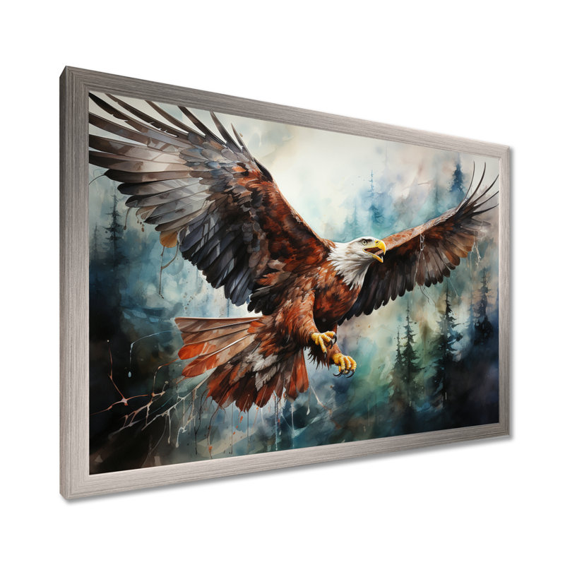 Art amérindien Spirit of Eagle - reproduction d'art sur toile, H 16 po x l 32 po x P 1 po, Cadre simple argenté