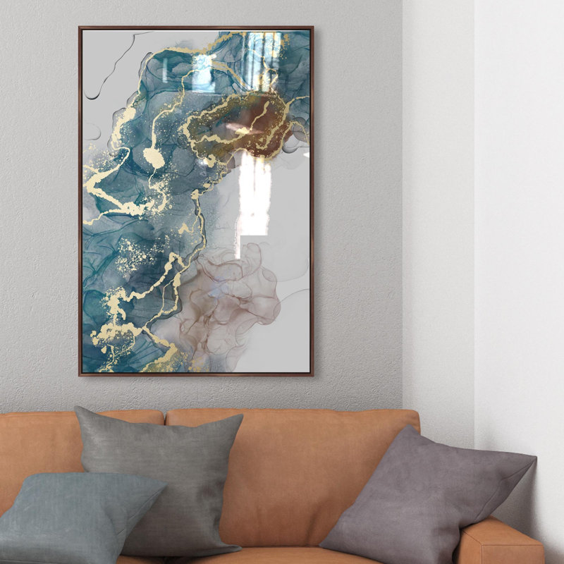 Oliver Gal Melting Flow Abstract - Leaf & Hand-Applied Glass Coat Framed Canvas Art, Brown, 37" H x 25" W