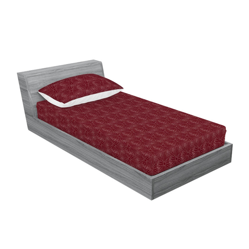 Ambesonne Fitted Sheet & Shams, Maroon/Soft Pink Flower, Twin XL Sheet Set with 1 Pillowcase