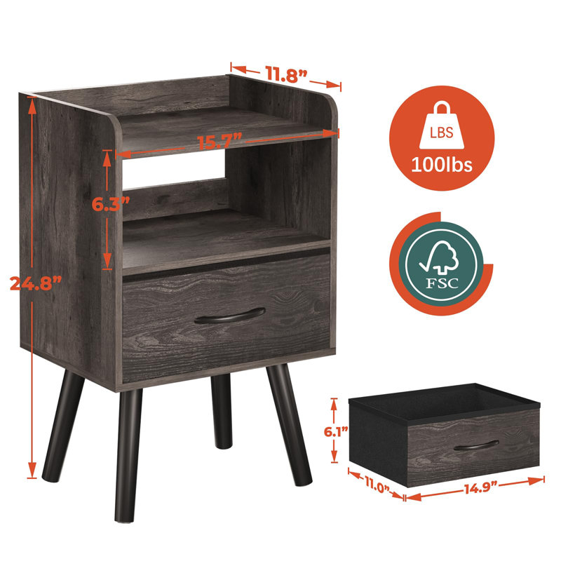 Table de chevet à rangement ouvert, Charcoal Grey