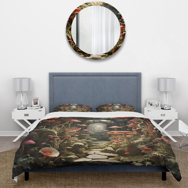 Twin Mushroom Secret Garden Microfiber Duvet Cover Set