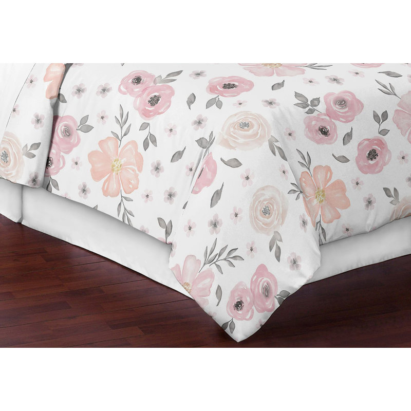 Blush Pink and Gray Floral Microfiber Full Comforter Set