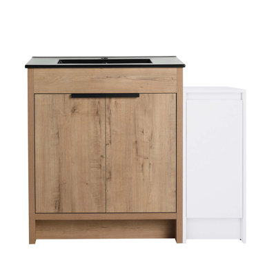 Meuble-lavabo autoportant de 42 po avec lavabo en céramique et armoires de rangement, porte à fermeture douce, tablette réglable