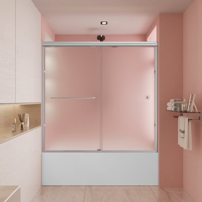 55" to 59" W 56" H Double Sliding Semi-Frameless Tub Door with Frosted Glass