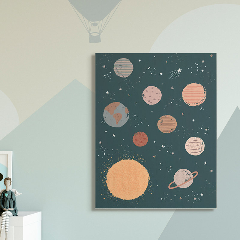 Système solaire Soleil Planètes Terre Étoiles filantes, H 20 po x l 16 po x P 1,5 po, Toile tendue