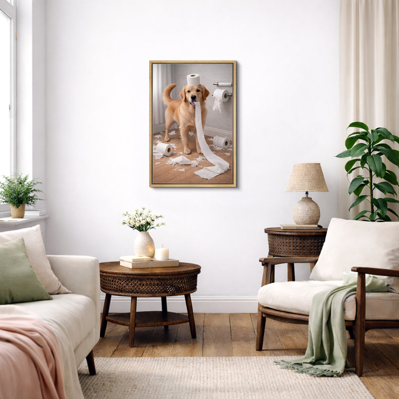 «Playful Golden Retriever», impression sur toile, impression sur toile encadrée, H 36 po x l 24 po x P 1,5 po, Cadre naturel
