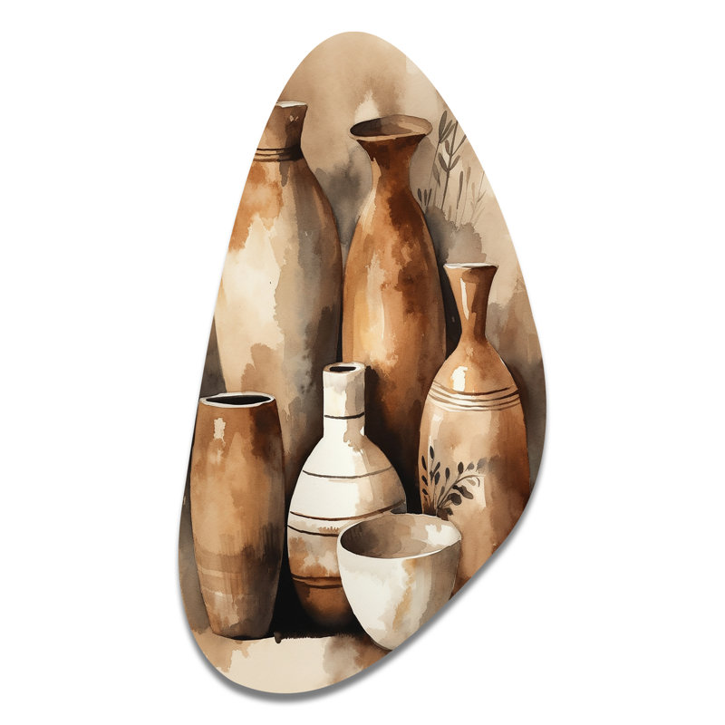 «Brown and Cream Earthen Elegant Vase III - Unique Shape Boho Pottery», reproduction d'art asymétrique