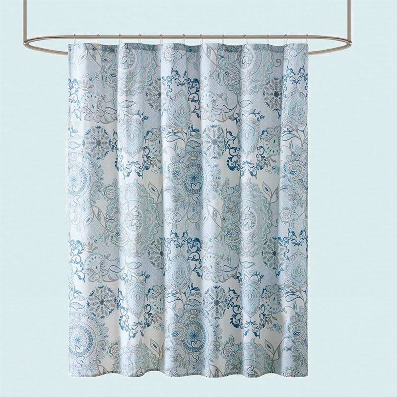 Printed Cotton Shower Curtain, Blue
