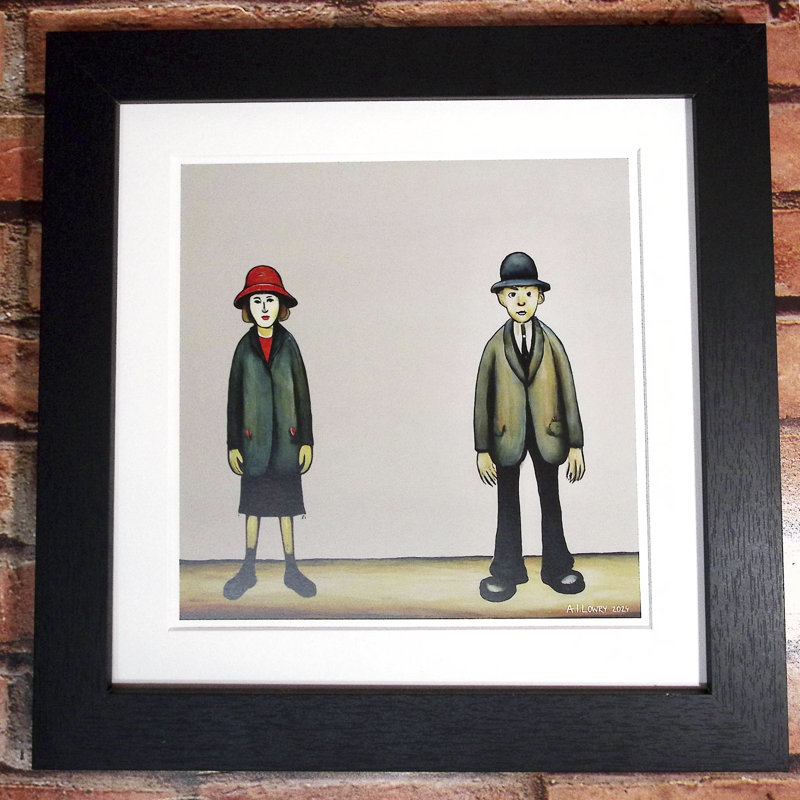 Lowry Style - Framed Print of A Couple - 12" Square Black Ash Frame