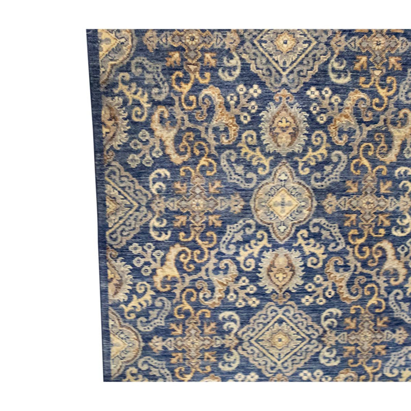 Tapis marocain en laine noué à la main de 5 pi 9 po x 6 pi 3 po bleu / noir / crème