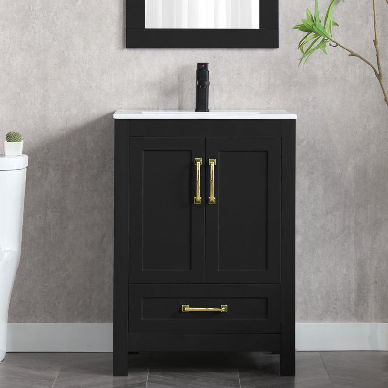 Kenise 24'' Single Bathroom Vanity Set with Ceramic Sink Top, Faucet, Water Resistant PU Paint, Black