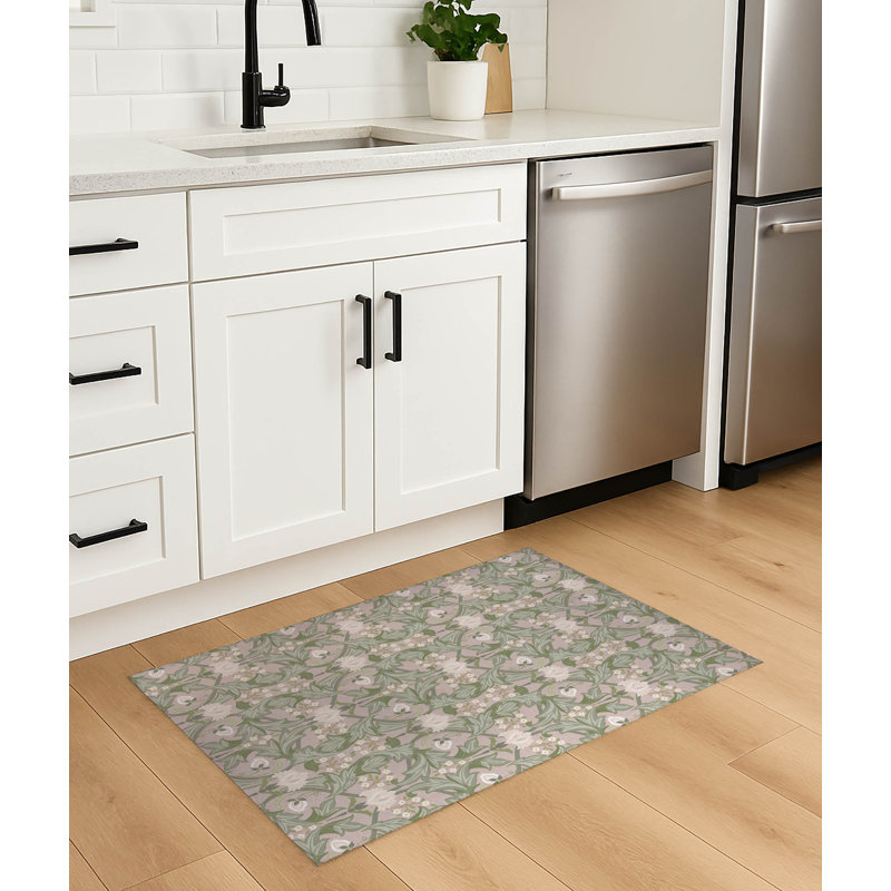 Tapis de cuisine léger antidérapant Ogee Leaf, Rose poudreux, Rectangulaire 3 pi x 5 pi