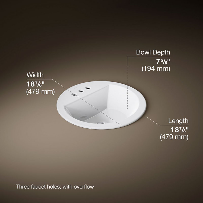 Bryant Ceramic Circular Drop-In Bathroom Sink with Overflow, 4'' Centers, White