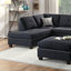 3 pièces Canapé modulaire en polyfibre noir avec méridienne réversible