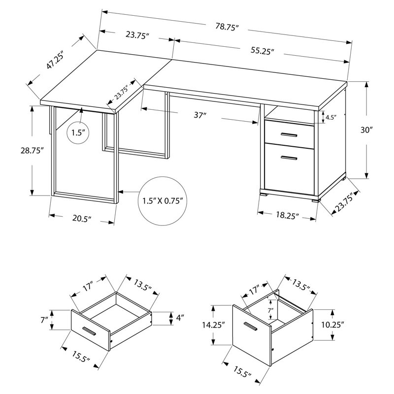 L-Shaped Metal Base Executive Desk