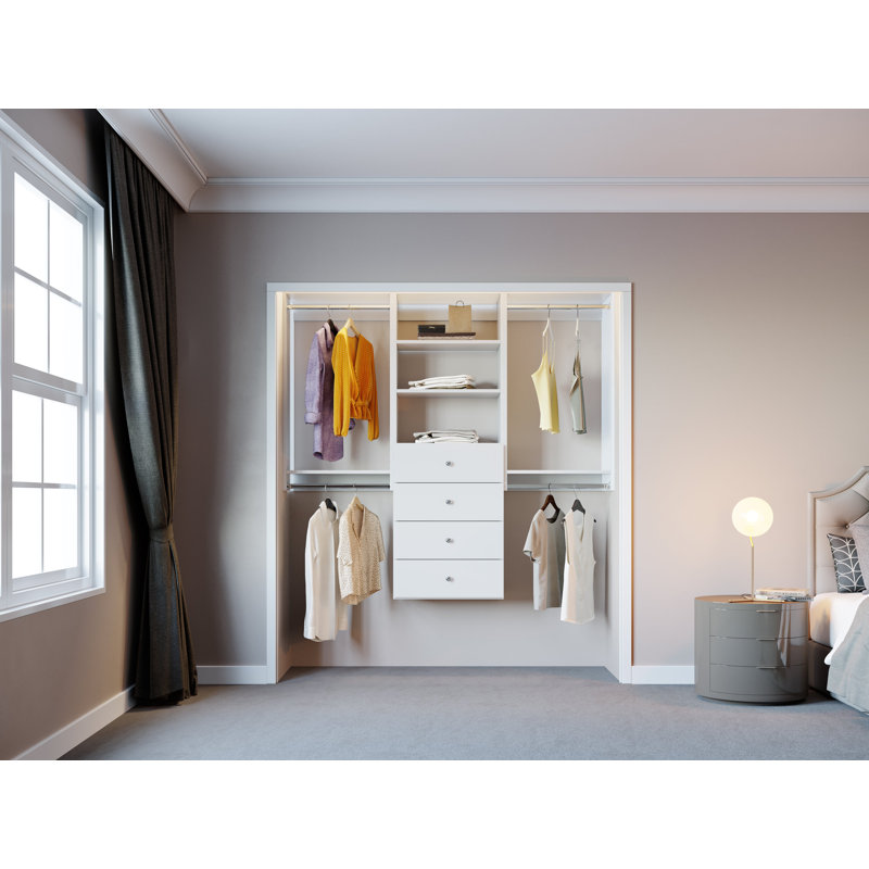 Modular Closets Closet System Walk-In Sets, 2 Double Hanging Unit with 4 Drawer Shelf Tower, 84" H x 94.5" W x 14" D