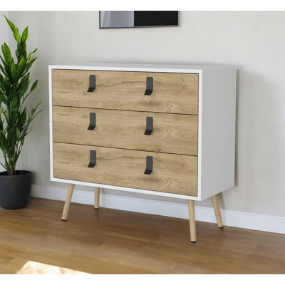32" White and Natural Three Drawer Dresser