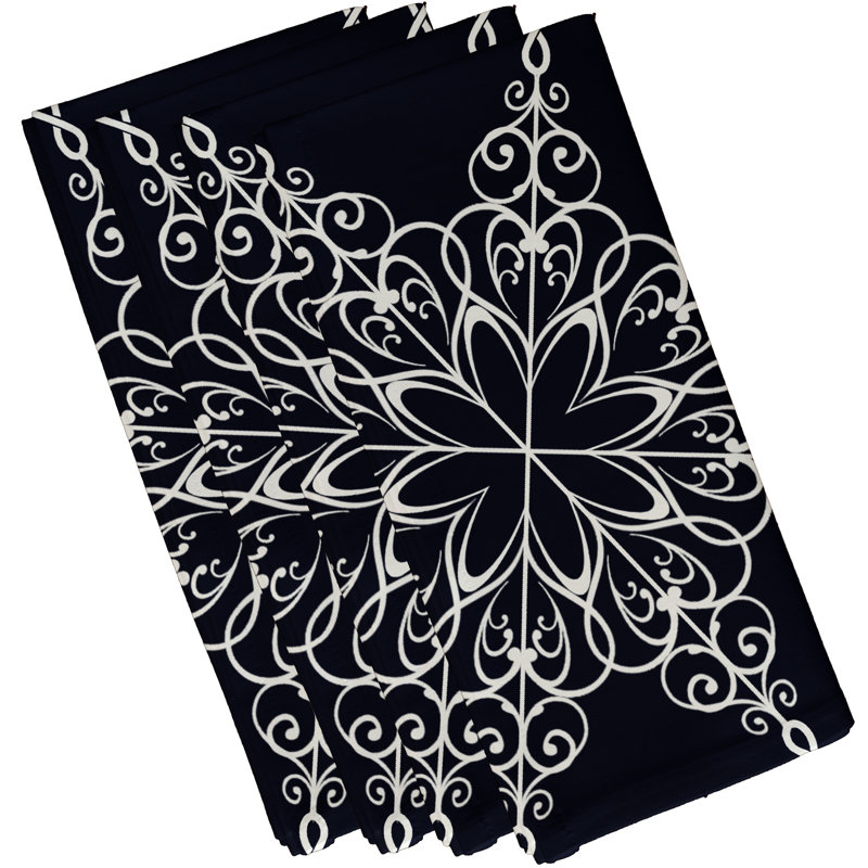 Polyester Geometric Square Napkin, Navy Blue