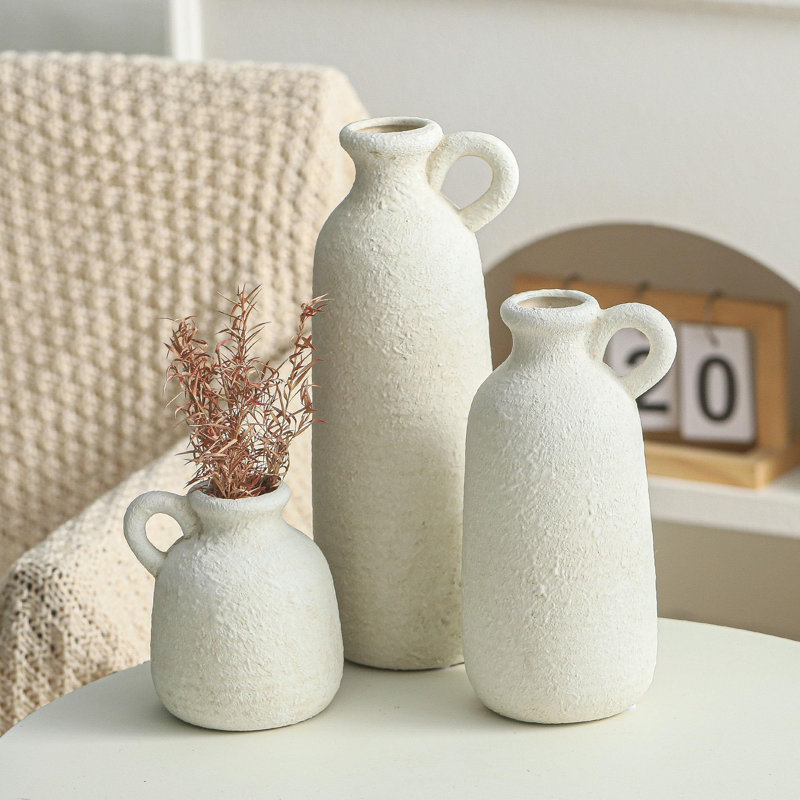 Ensemble de 3 vases rustiques avec poignées, Blanc
