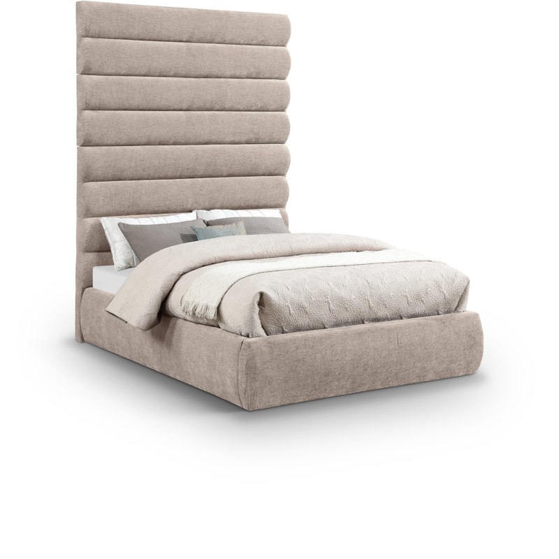 Lit en tissu Adam, Lit double, Beige, Chenille Fabric