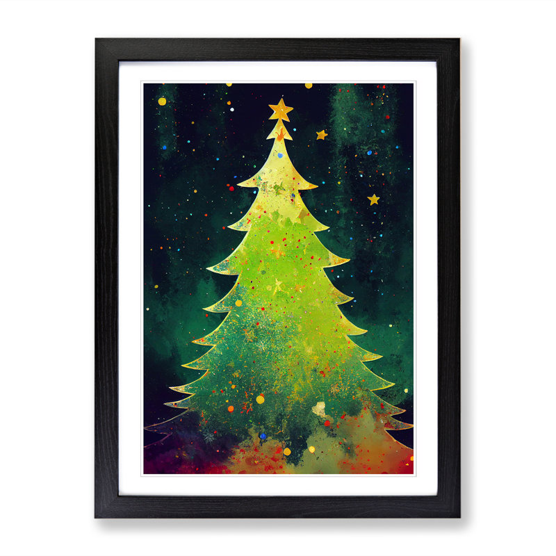 Christmas Tree Splatter - Single Picture Frame Print, Oak Framed, 34cm H x 25cm W