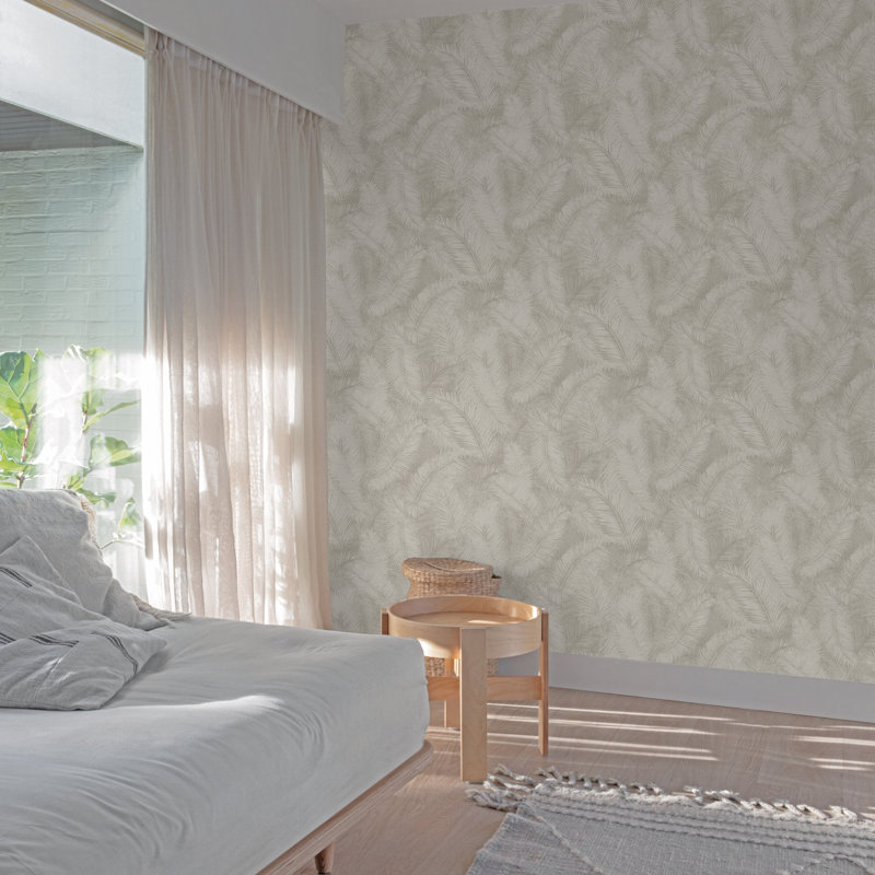 Arcadia Collection Feathered Leaves Wallpaper Roll, Beige