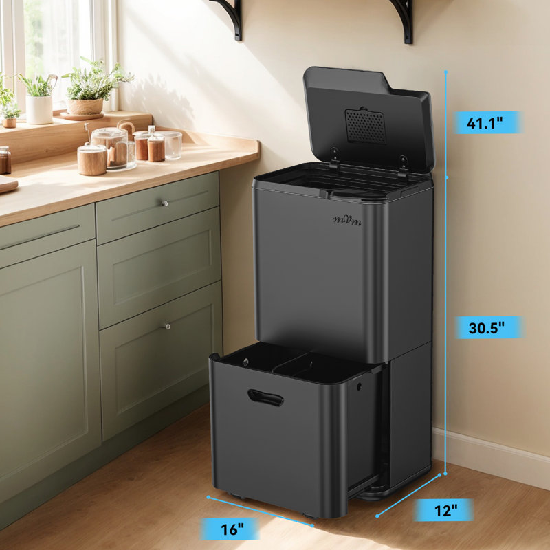K63 Steel Multi-Compartment Rubbish & Recycling Bin - 60L, Black