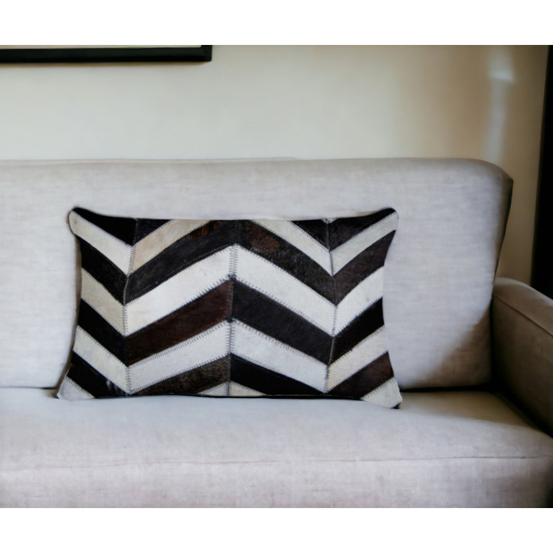 12" x 20" Chevron Cowhide Throw Pillow, Chocolate Natural Chevron