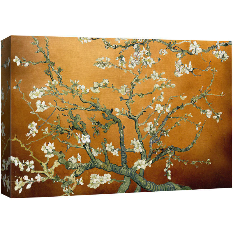 «Amandier en fleurs» par Vincent van Gogh, H 24 po x l 36 po x P 1,5 po, Ambre brûlé, Toile tendue