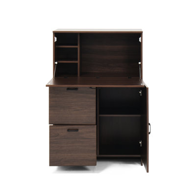 Desk Cabinet With Office Storage Solutions And Feature - Walnut Particle Board For Home Enhancement Dorm