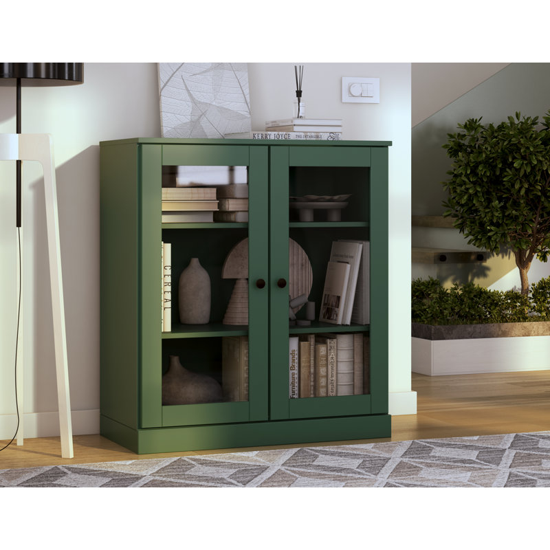 Palace Imports 100% Solid Wood Short Bookcase with Glass Doors, Adjustable Shelves, Modular Storage Bookshelf, 32" W x 35.75" H