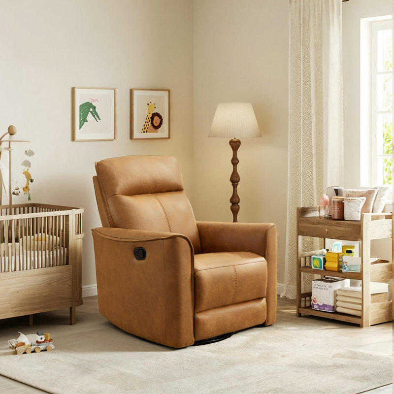 Fauteuil inclinable oscillant l 31,5 po Tayani, Brun / microfibre / microsuède à coutures brunes