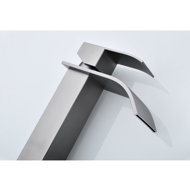 Stainless Steel Bathroom Faucet With Waterfall Spout Design, Single Handle For Convenient Operation, Brushed Nickel A Chic Sink Spout, Easy Water Access, Contemporary