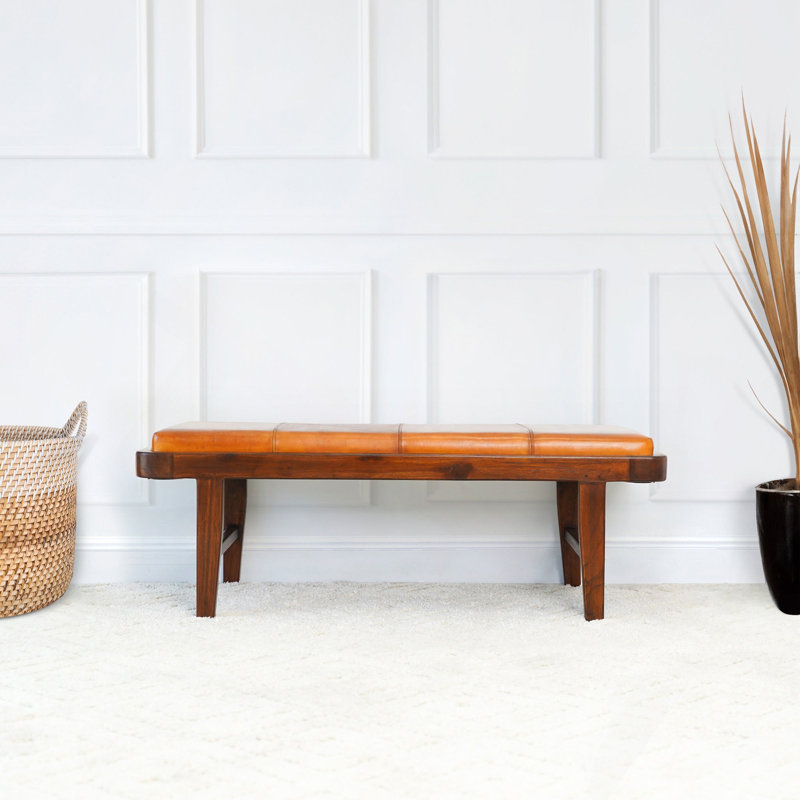 Banc en cuir brun clair Maddox Mid-Century
