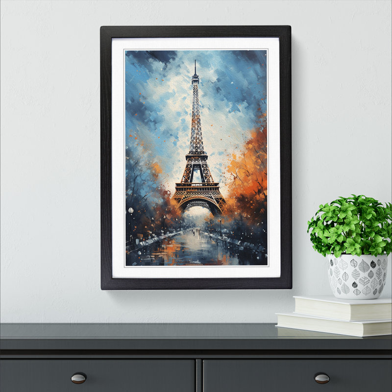 Eiffel Tower Modern - Framed Print, 34" H x 25" W x 2" D, Black