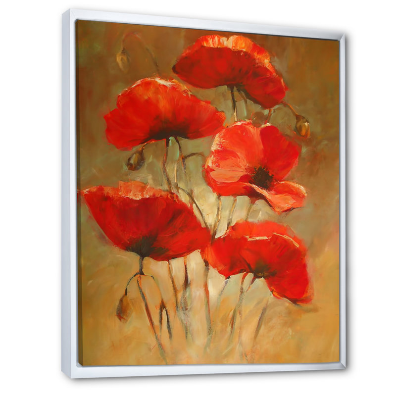Coquelicots rouges Salm III, H 20 po x l 12 po x P 1 po, Cadre flottant blanc