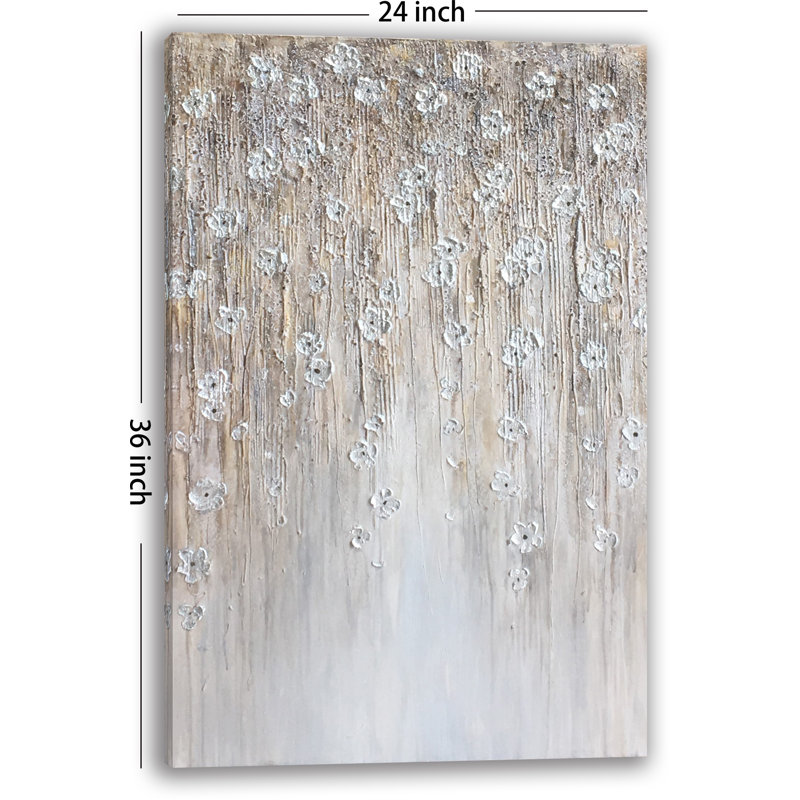 Fleurs ascendantes - peinture sur toile tendue, H 36 po x l 24 po x P 1,5 po