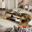 Table basse Modern Mirror, rectangulaire, métal asymétrique, finition dorée et tablette inférieure-107126244