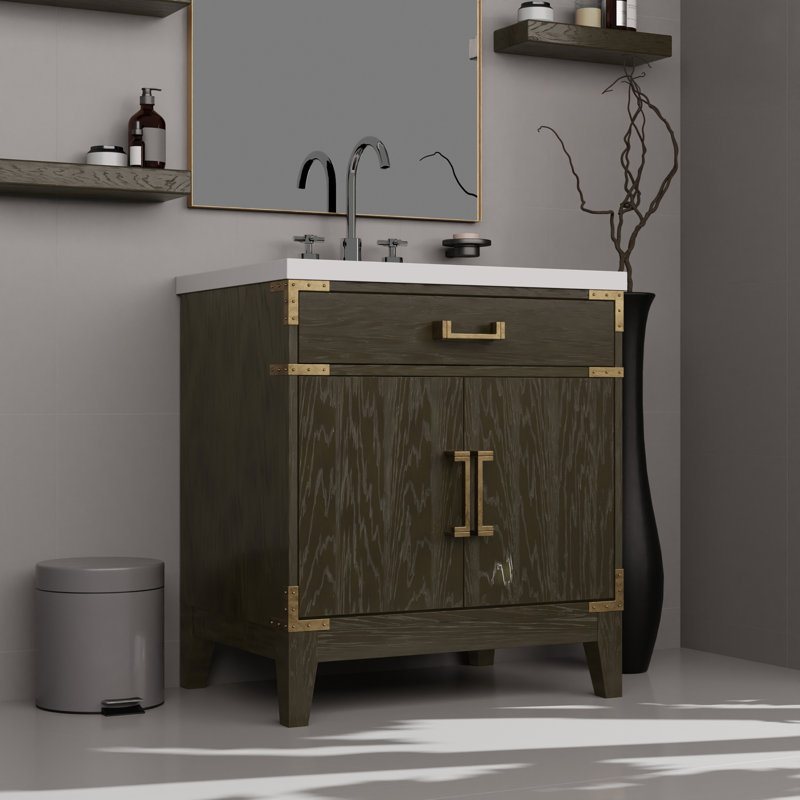 Ensemble de meuble-lavabo simple avec plateau en marbre de culture et robinet
