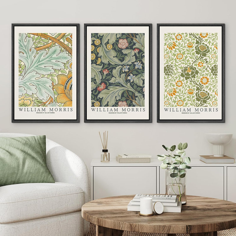 Art mural classique de William Morris, H 24 po x l 16 po, Impression encadrée, Plastique noir